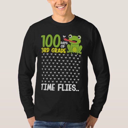 T-shirt 100 Days of School 3rd Grade Frog Time Flies Boys (Devant)