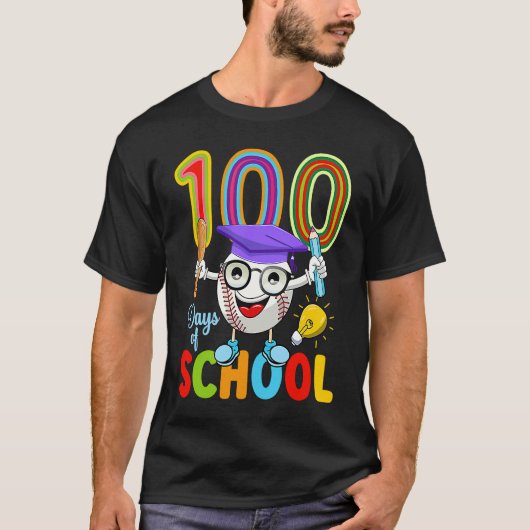 T-shirt 100 Days Of School Baseball 100th Day  Kids Teache (Devant)