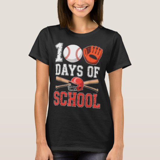 T-shirt 100 Days Of School Baseball Player Teacher Student (Devant)