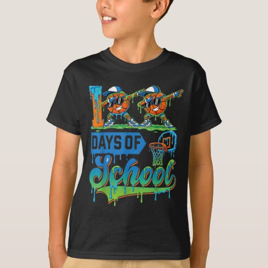T-shirt 100 Days Of School Boys Basketball Drip 100th Day (Devant)