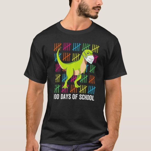 T-shirt 100 Days Of School Dinosaur Mask Fun Teacher Dino (Devant)