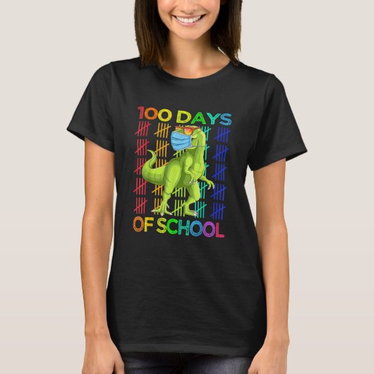 T-shirt 100 Days Of School Dinosaur Rex Wearing Mask Smart (Devant)