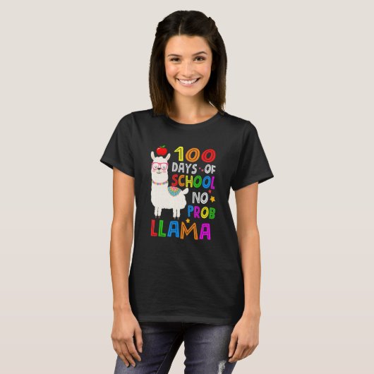 T-shirt 100 Days Of School Funny No Probllama Llama 100th  (Devant entier)