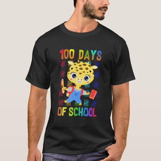 T-shirt 100 Days Of School Giraffe, Smarter Kids (Devant)