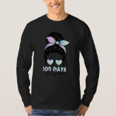 T-shirt 100 Days Of School Girls Messy Bun Hair 100th Day (Devant)