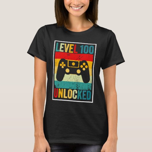 T-shirt 100 Days Of School Level Unlocked Gamer Video Game (Devant)