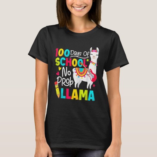 T-shirt 100 days of school no prob llama (Devant)