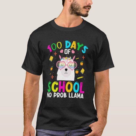 T-shirt 100 Days Of School No Prob-llama Llama Teacher And (Devant)