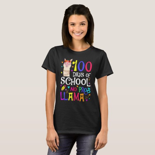 T-shirt 100 Days Of School No Prob Llama Llama Teacher And (Devant entier)