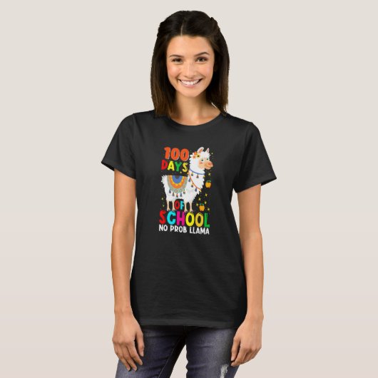 T-shirt 100 Days Of School No Prob-llama Llama Teacher And (Devant entier)