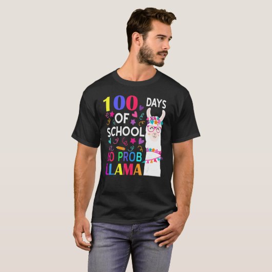 T-shirt 100 Days Of School No Prob Llama Llama Teacher Stu (Devant entier)
