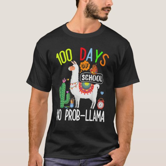 T-shirt 100 Days Of School No Prob Llama Lover Teacher Kid (Devant)