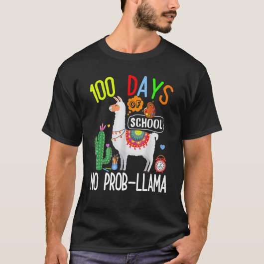 T-shirt 100 Days Of School No Prob Llama Student Teacher 1 (Devant)