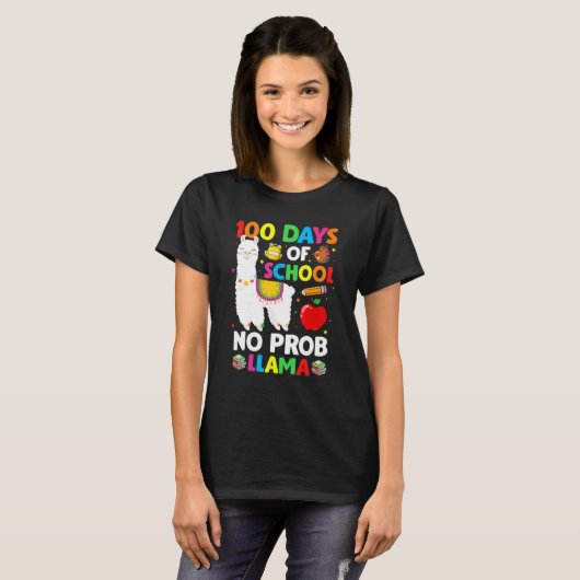 T-shirt 100 Days Of School No Prob Llama Teacher 100th Day (Devant entier)