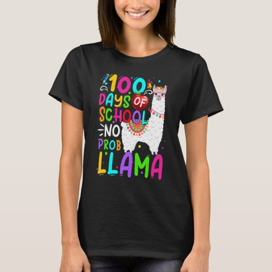 T-shirt 100 Days of School No Probllama Cute Llama 100th D (Devant)