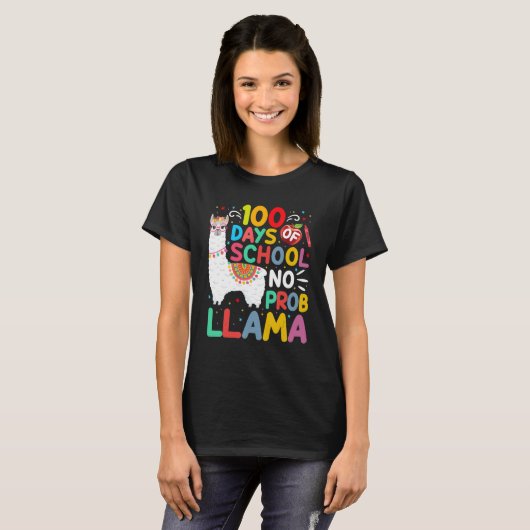 T-shirt 100 Days of School No Probllama Llama 100 Days of  (Devant entier)