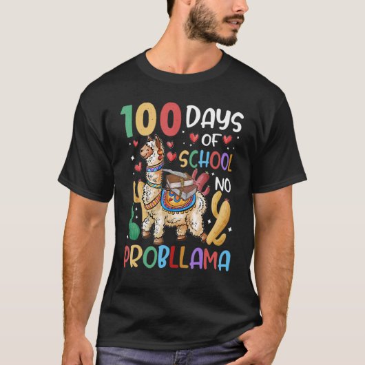 T-shirt 100 Days Of School No Probllama Llama 100th Day Te (Devant)
