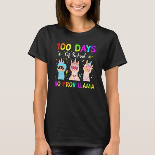 T-shirt 100 Days Of School No Probllama Llama Happy 100th (Devant)
