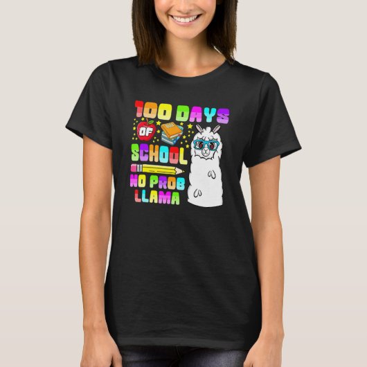 T-shirt 100 Days Of School No Probllama Shirts, Teacher Ll (Devant)