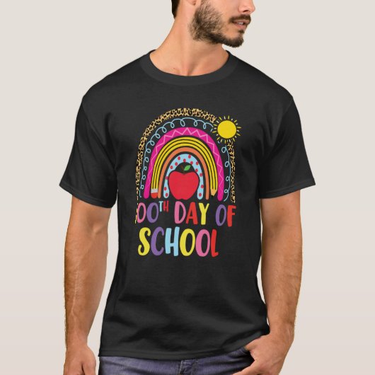 T-shirt 100 days of school Rainbow Leopard Girls 100th Day (Devant)