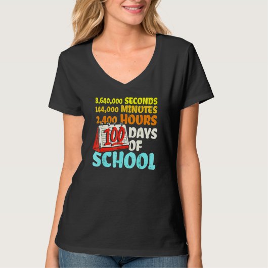 T-shirt 100 Days Of School Seconds Minutes Hours 100th Day (Devant)