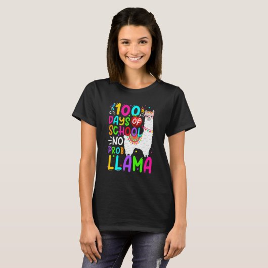 T-shirt 100 Days Of School Shirt No Probllama Llama 100th  (Devant entier)