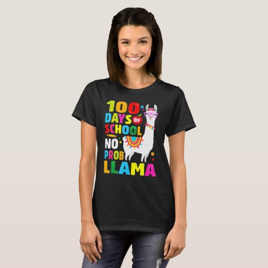 T-shirt 100 Days Of School Shirt No Probllama Llama 100th  (Devant entier)
