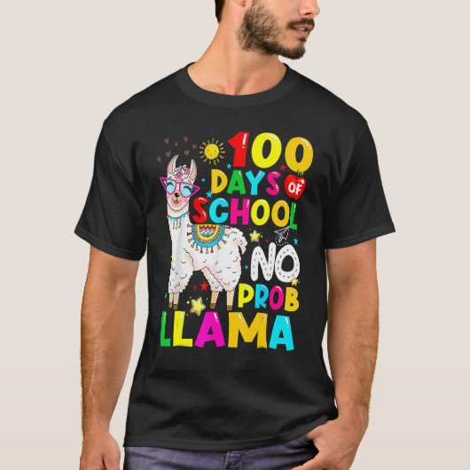 T-shirt 100 Days Of School Shirt No Probllama Llama 100th (Devant)