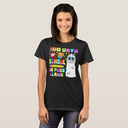T-shirt 100 Days of School Shirt No Probllama Llama 100th  (Devant entier)