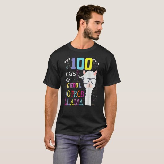 T-shirt 100 Days Of School Shirt No Probllama Llama 100th (Devant entier)