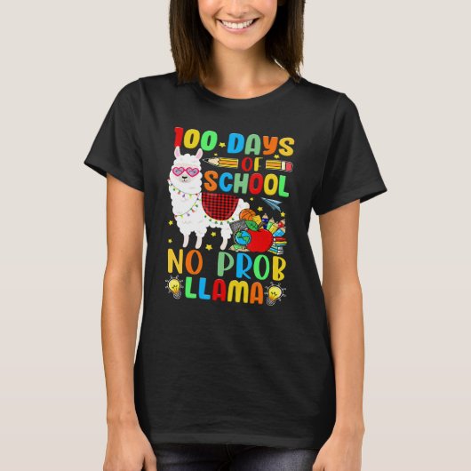 T-shirt 100 Days of School Shirt No Probllama Llama Plaid (Devant)