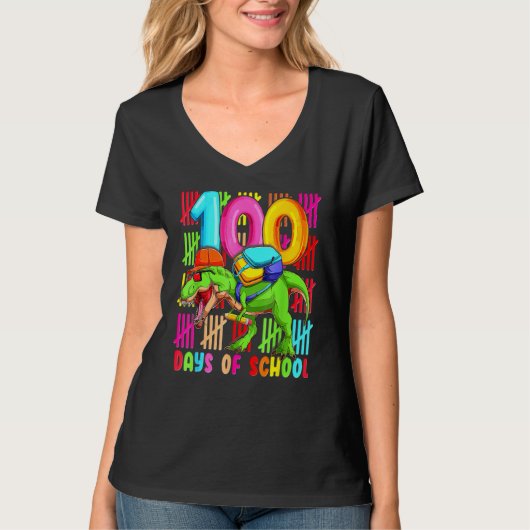 T-shirt 100 Days Of School T REX 100th Day Dinosaur Gift K (Devant)