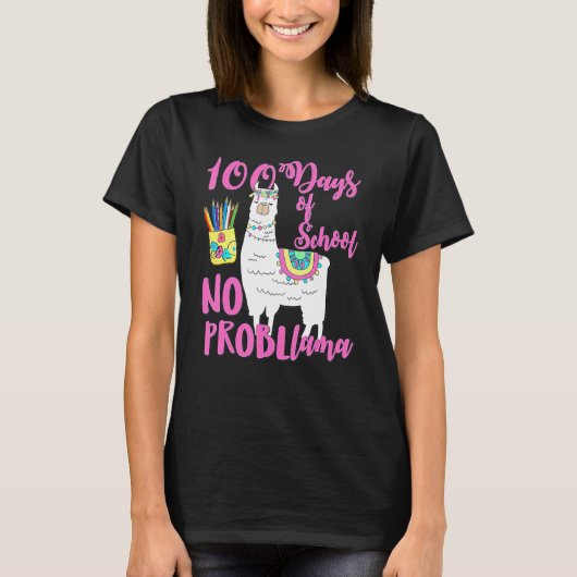 T-shirt 100 Days Of School Tees No Probllama Llama 100th D (Devant)