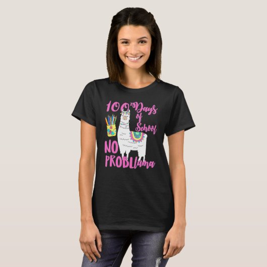 T-shirt 100 Days Of School Tees No Probllama Llama 100th D (Devant entier)