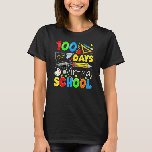 T-shirt 100 Days Of Virtual School Funny 100th Day Of Scho (Devant)