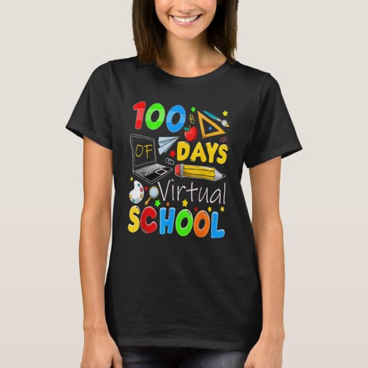 T-shirt 100 Days Of Virtual School Funny 100th Day Of Scho (Devant)