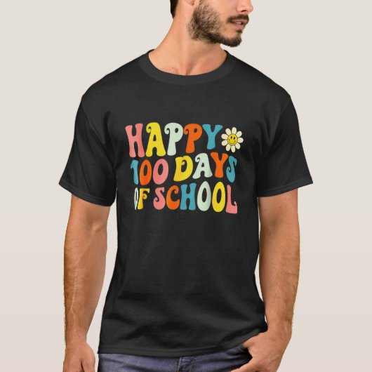 T-shirt 100 Days Retro Groovy Happy 100th Day Of School Te (Devant)