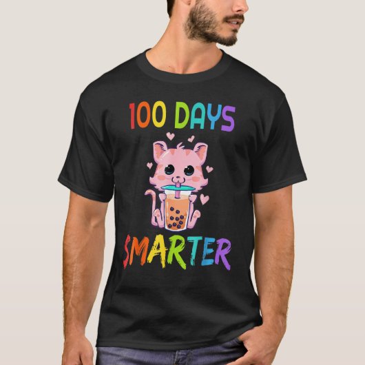 T-shirt 100 Days Smarter 100th Day Of School Cat boba Tea  (Devant)