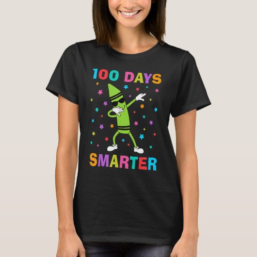 T-shirt 100 Days Smarter 100th Day of School Dabbing Crayo (Devant)