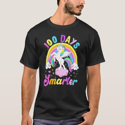 T-shirt 100 Days Smarter 100th Day Of School Unicorn Rainb (Devant)