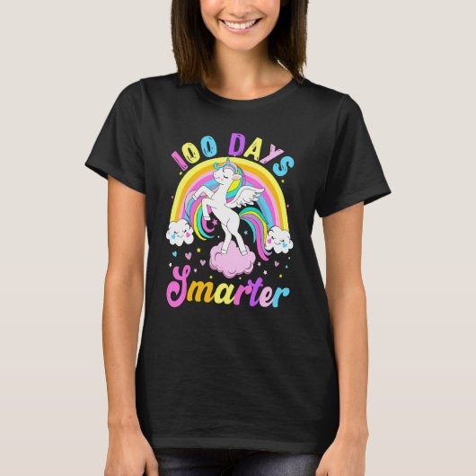 T-shirt 100 Days Smarter 100th Day Of School Unicorn Rainb (Devant)
