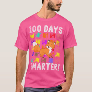 T-shirt 100 Days Smarter Cute Animal Fox 100 Days Of Schoo