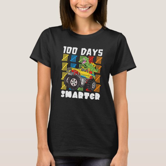 T-shirt 100 Days Smarter Dinosaur Monster Truck 100 Days o (Devant)