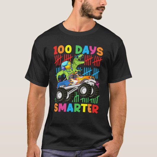 T-shirt 100 Days Smarter Dinosaur Monster Truck 100th Day (Devant)