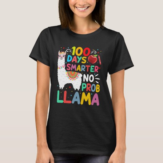 T-shirt 100 Days Smarter No Probllama Llama 100 Days of Sc (Devant)