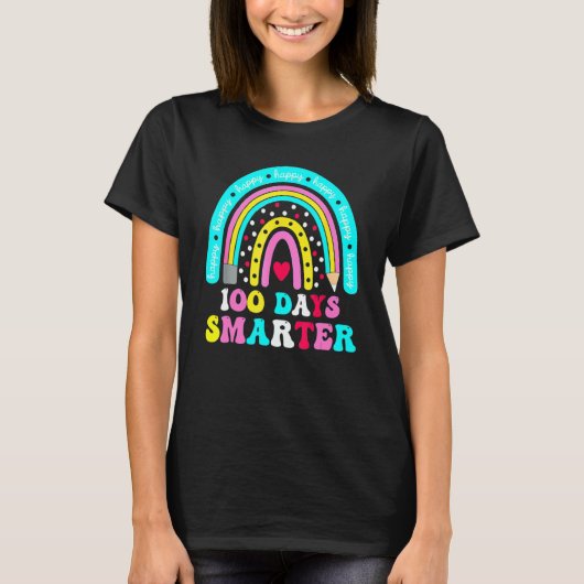 T-shirt 100 Days Smarter Teacher Rainbow Groovy 100th Day (Devant)