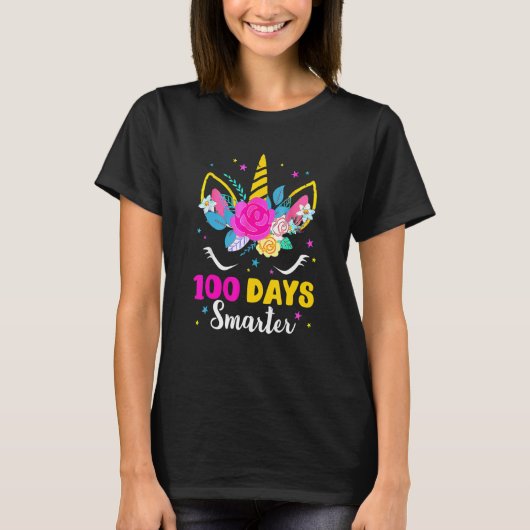 T-shirt 100 Days Smarter Unicorn Girls 100th Day Of School (Devant)