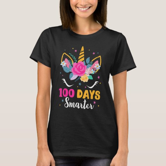 T-shirt 100 Days Smarter Unicorn Girls 100th Day Of School (Devant)