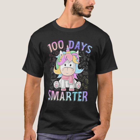 T-shirt 100 Days Smarter Unicorn Happy 100th Day Of School (Devant)