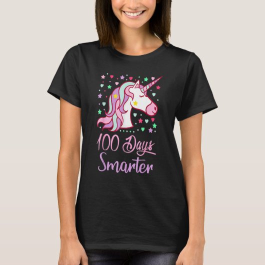T-shirt 100 Days Smarter Women Girls Unicorn 100th Day Of (Devant)
